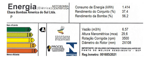 Bomba Thebe / Weg Monofásica P-11/2 Noryl 1 Cv 127/220v