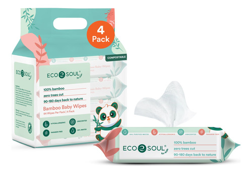 Eco Soul Toallitas Para Bebe 100% Bambu Premium | 4 Paquetes