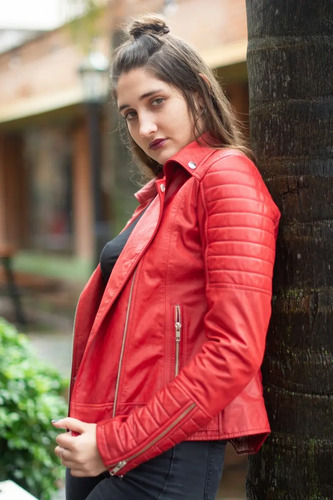 Campera De Cuero Roja Sexy De Mujer Rocker Ramones | Envío gratis