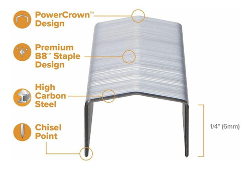 Staples Bostitch B8 Powercrown Premium 1/4, Paquete De 5000