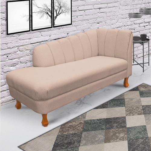 Sofá retro Recamier Chaise Isis, lino, pies marrones, color A104, grueso, blanquecino