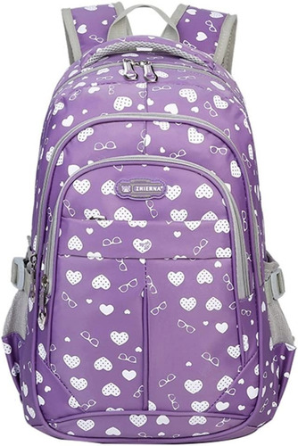 Mochila Escolar Para Dama Niña Primaria Segundaria Laptop 14 Inch Con Estampado De Carazón