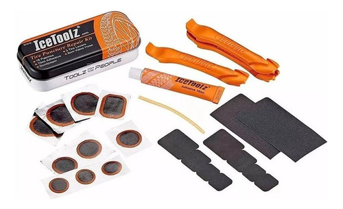 Kit de reparación, 18 parches, pegamento para neumáticos de bicicleta, 3 herramientas para hielo, espátula