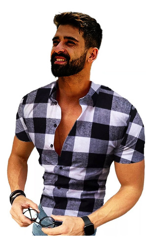 Camisa A Cuadros De Hombre Casual Manga Corta