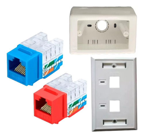 Tapa Face Plate Doble+ 2 Jack Rj45 Cat6+ Caja De Mecanismos