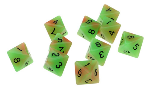 Conjunto De Dados De 8 Lados Brilhantes 18 Verde + Laranja