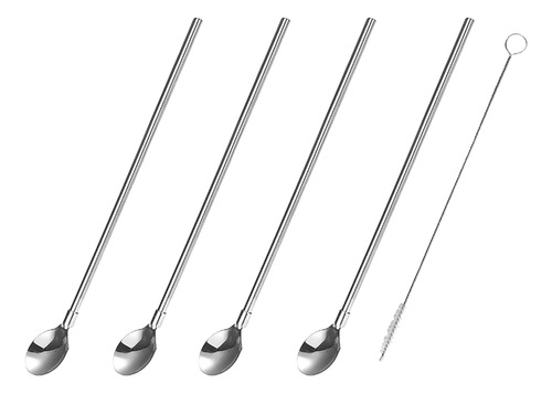 Juego De Cucharas Con Pajita De Acero Inoxidable, 5 Cucharas