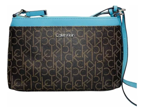 Bolsa Calvin Klein Original Café Turquesa Monograma Ck M2tt