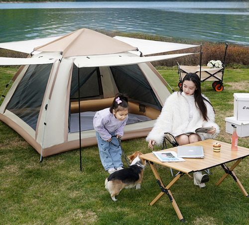 Barraca Camping Acampamento 3-4 Pessoas Automática Upf50+ Cor Bege