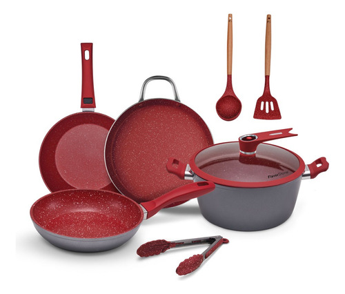 Juego De Sartenes Flavorstone Light Master Set 8 Piezas Color Rojo