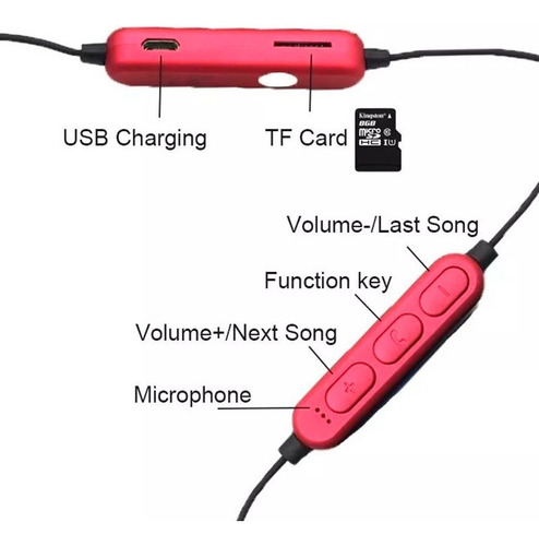 Imagen 2 de 4 de Auriculares Bluetooth Con Lector De Micro Sd In Ear K-8
