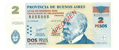 Coleccion Bono 2 Patacon 2001 Specimen Sin Circular Unc