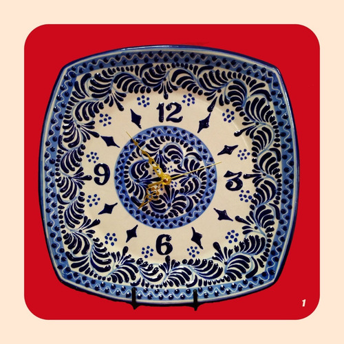 Imagen 1 de 1 de Reloj Cuadrado De Talavera Poblana Barroca Azul 30 Cm M1 Rlj