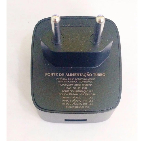 Fonte Usb Turbo Carregador Compatível Motorola Samsung Cor Preto