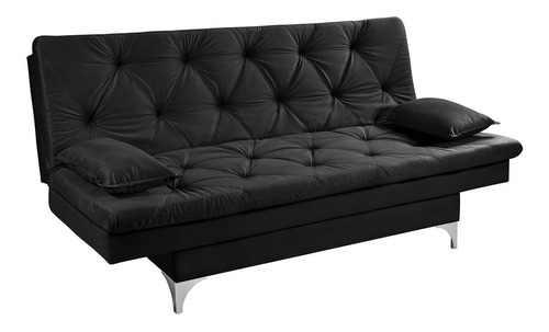 Sofá reclinável Essencial Estofados Austria de 3 lugares cor preto de suede e cor dos pés prateado de alumínio