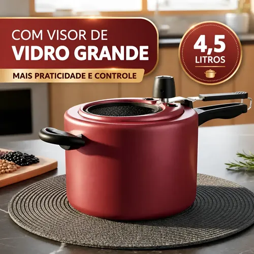 Panela De Pressão Mta Com Visor Grande Antiaderente 4,5 Litr Cereja