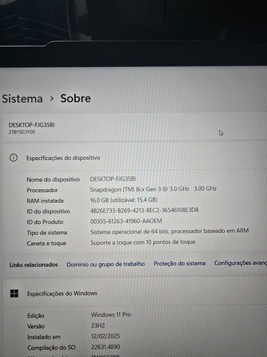 Lenovo Thinkpad X13s Touch Snapdragon Gen 3 16gb 512ssd Preto (Usado)