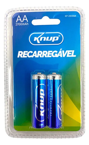 Pilha Recarregável Aa 2700mah Cartela Com 2 Unidades Knup