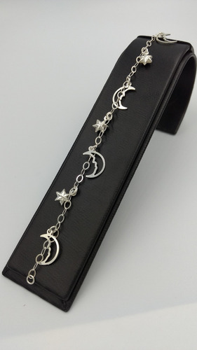 Imagen 2 de 8 de Pulsera De Plata Fina 925 Dama Lunas Y Estrellas Mujer
