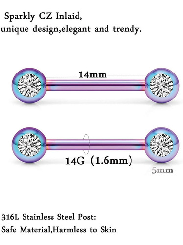 Imagen 2 de 2 de Gadeaila - Piercing Para Pezón (0.49 Oz, Acero Inoxidable, A
