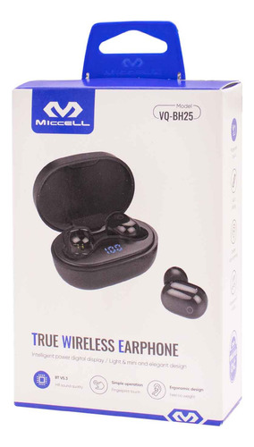 Auriculares Inalambricos Tws Bluetooth Digital Miccell Bh25 Color Negro