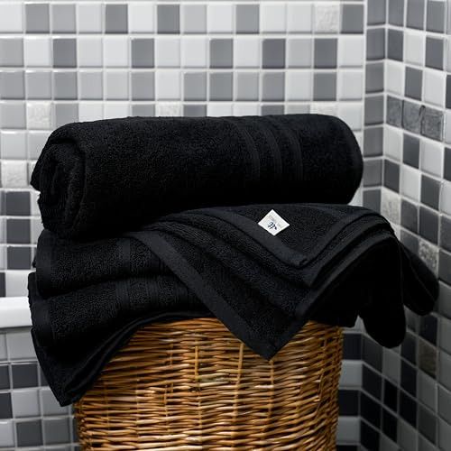 Juego De 4 Toallas De Baño 100% Algodón Negras