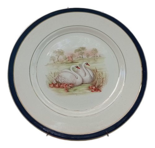 Plato Decorativo De Porcelana Con Cisnes Pintados  24,5 Cm