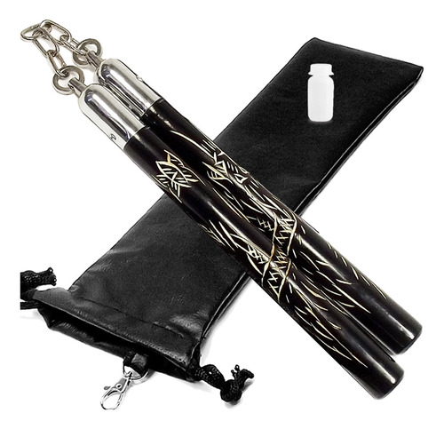 Nunchaku Treino Profissional C/ Bolsa Couro Sintético E Óleo