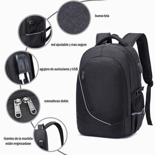 Imagen 3 de 6 de Mochila Antirrobo De 30l Con Cargador Usb Laptop 15.6 Imperm