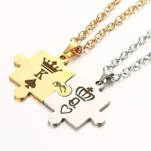 Collar Cadena Rompecabeza Puzzle King & Queen Novios Pareja