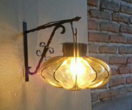 Lampara Farol Arbotante Herreria Y Vdrio Soplado
