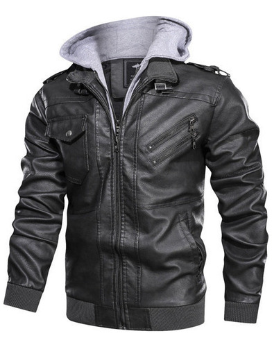 Chamarra Biker De Hombre De Piel Premium Con Capucha