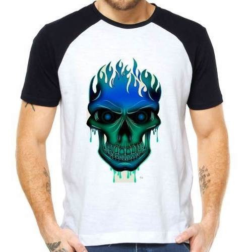 Camisetas Masculinas Caveira Skull Heavy Metal Rock Estilo