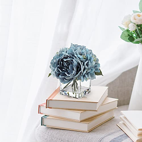 Hortensias, Peonías Y Rosas Artificiales De Seda Con Jarrón