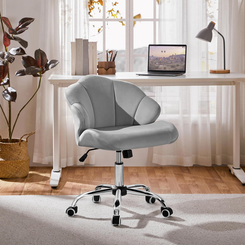 Silla De Tocador Terciopelo Con Ruedas Gris Claro Ajustable