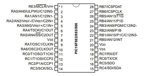 Microcontrolador Pic16f886 I/so Soic28 Microchip 14k Flash