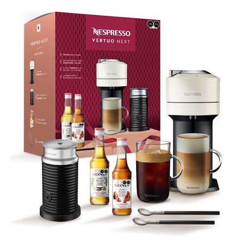 Cafetera Nespresso Vertuo Next White + Aeroccino 3 + 2 Tazas