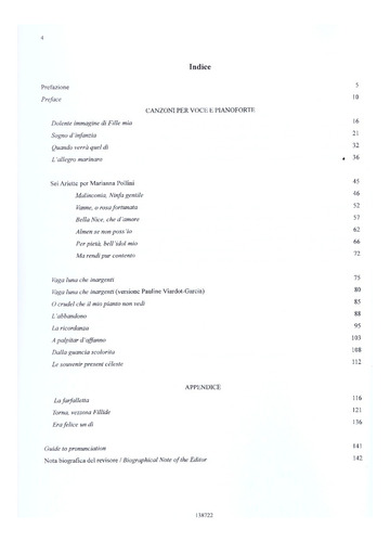 V. Bellini: Songs For Voice And (medium Voice) / Canzoni Pe