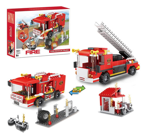 2 In 1 City Fire Truck Fire Station Building Blocks Fire En.