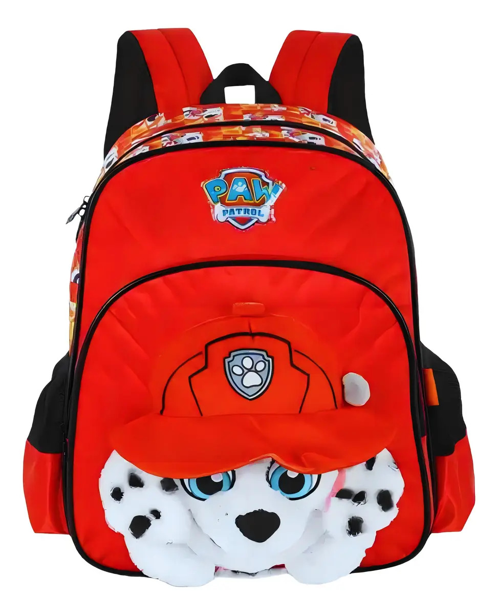 Mochila Infantil Patrulha Canina Pelucia 3d Vermelho