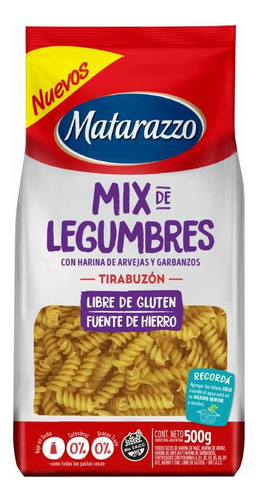 Fideo Matarazzo Tirabuzon Mix De Legumbres Sintacc 500g X12u