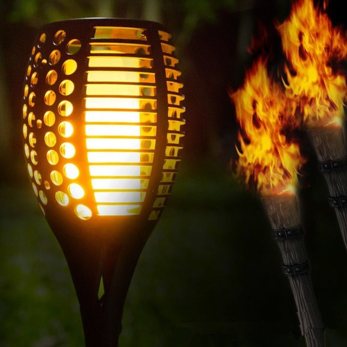 Tocha Solar Lâmpada Led Fogo Efeito Chama Arandela