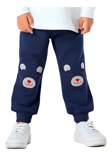 Calça Infantil Menino Moletom Inverno Quente Urso Marinho