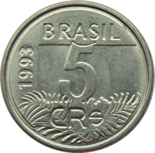 Moneda Brasil 5 Cruceiros Reales 1993