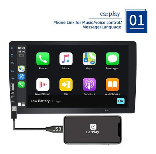Imagen 5 de 12 de Estéreo De Coche De 9 Pulgadas 1din Carplay Android Auto