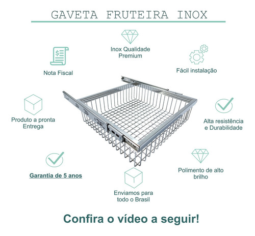 Gaveta Fruteira Elegance Embutir 40x35x14cm Inox Mód. 40cm Gaveta Fruteira Em Inox Aramada