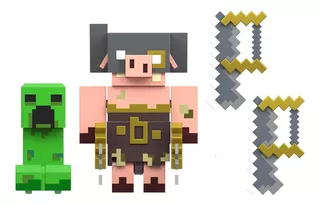 Conjunto Minecraft Creeper Vs Piglin Bruiser Gyr99 - Mattel