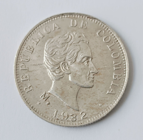 Moneda Colombia 50 Centavos 1932 M Plata Ley 0.900  12.5grs