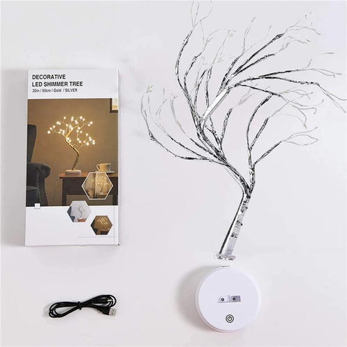 Lámpara Led De Mesa Árbol Tipo Bonsái Flores Color Plateado
