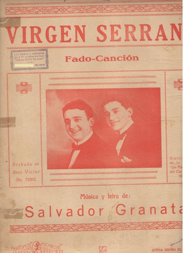 Partitura De Fado Canción Virgen Serrana De Salvador Granata